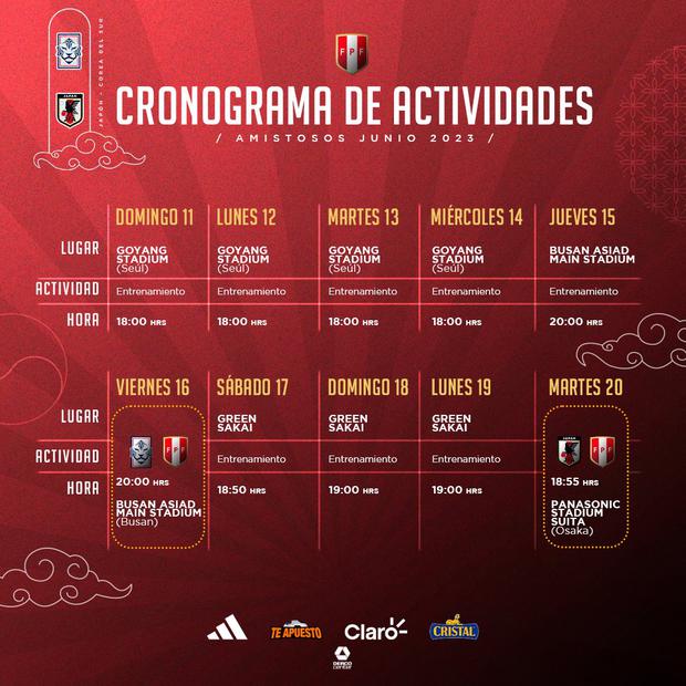 Cronograma de la Selección Peruana en su gira por Asia. (Imagen: Selección Peruana)