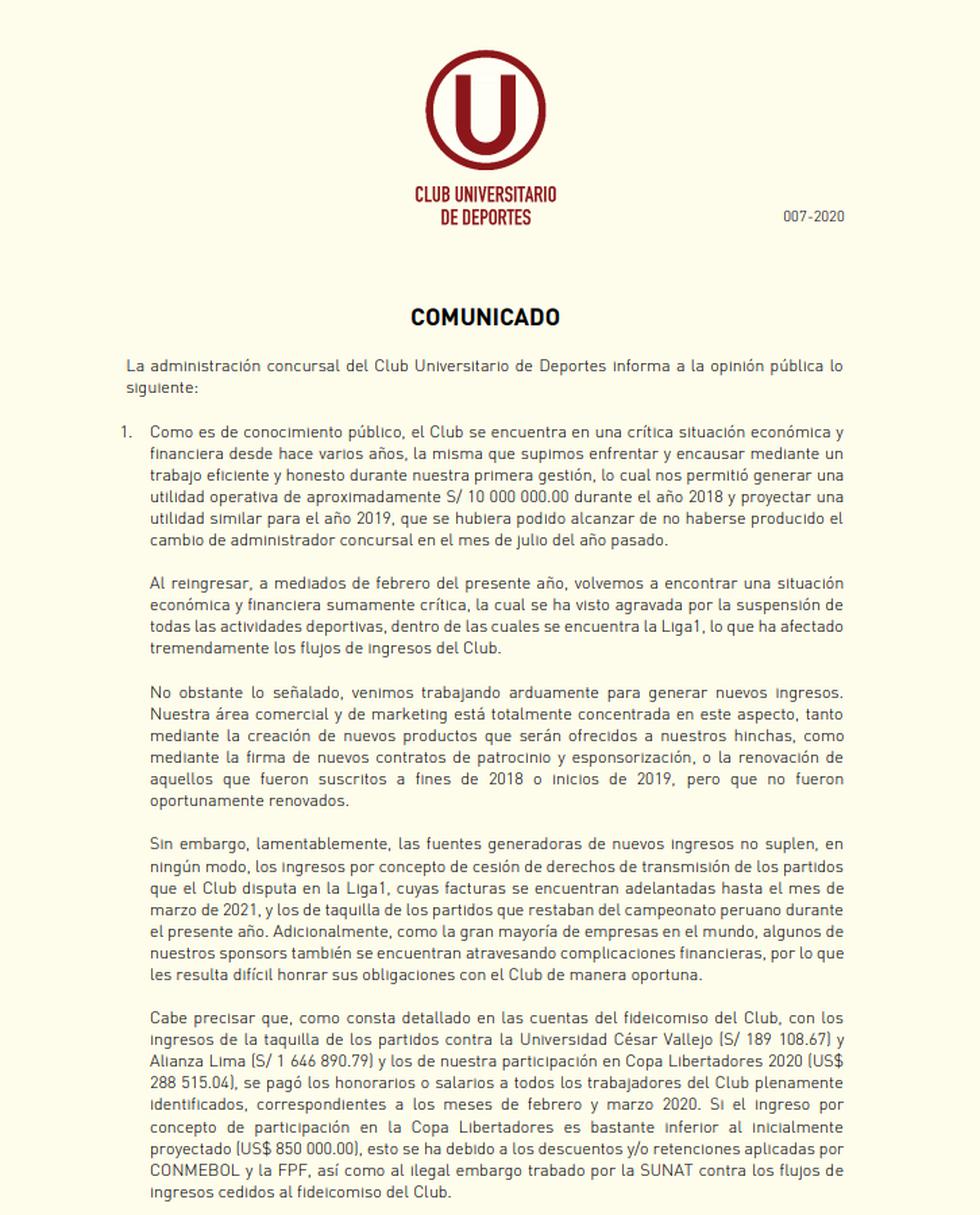 Universitario emitió importante comunicado.