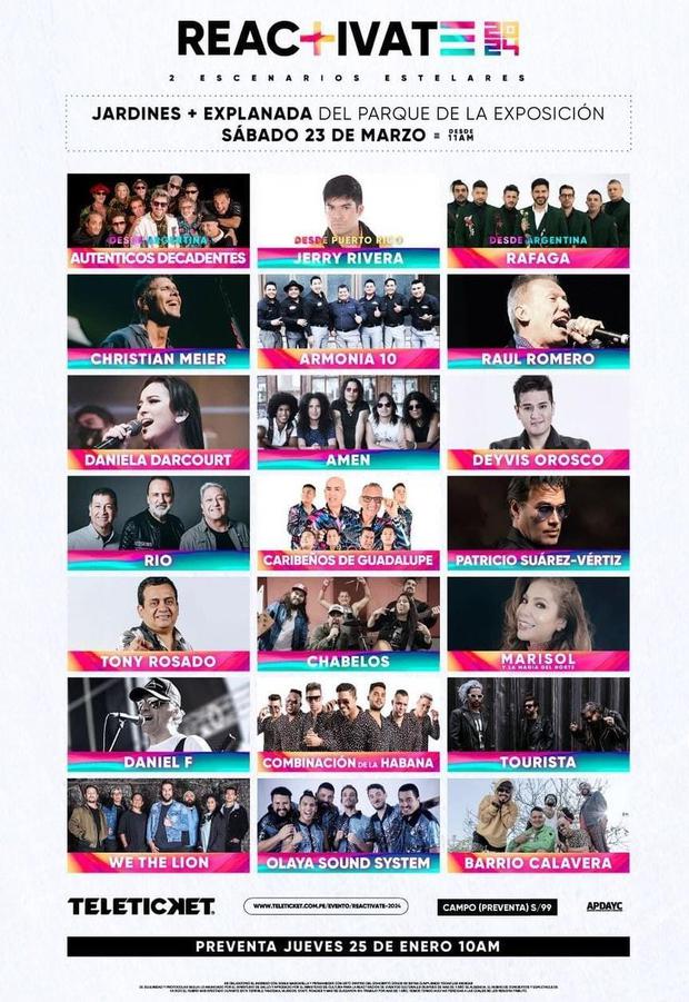 Line up oficial del Festival Reacíivate 2024 (Foto: Teleticket).