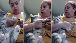 ¡Impactada! Mujer es viral por peculiar sonido hacia su gato cuando le cortaba las uñas [VIDEO]