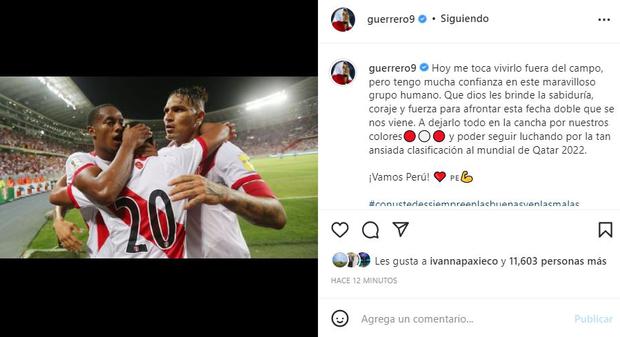 Paolo Guerrero compartió mensaje de apoyo a la selección peruana. (Foto: IG Guerrero9)