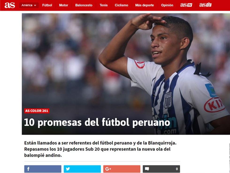 Diario As de España eligió a Kevin Quevedo entre las 10 promesas del fútbol peruano. (As.com)