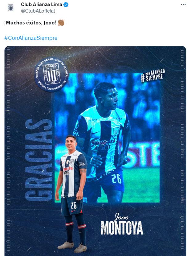 Alianza Lima anunció que Joao Montoya no continuará en el club. (Foto: Twitter)