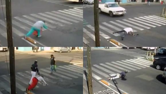Un video viral muestra las constantes caídas de peatones que parecen no ver un separador de ciclovía al intentar cruzar una calle de Puebla. | Crédito: @telediario / Twitter
