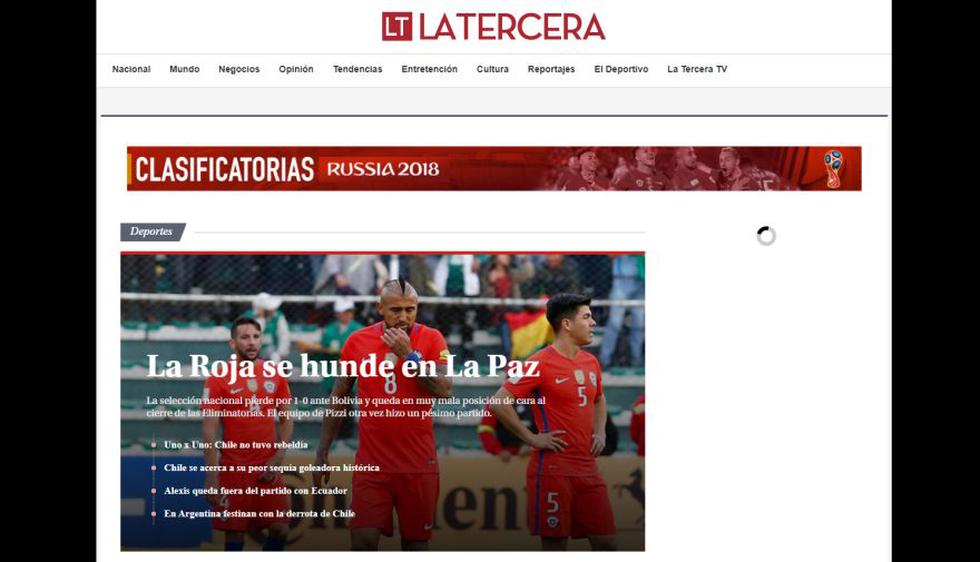 Chile vs. Bolivia: portadas de la derrota 'Roja'