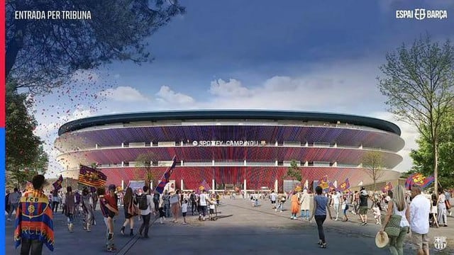 Las imágenes definitivas del nuevo estadio del Barcelona, según se ha revelado en el Colegio de Arquitectos de Cataluña . 