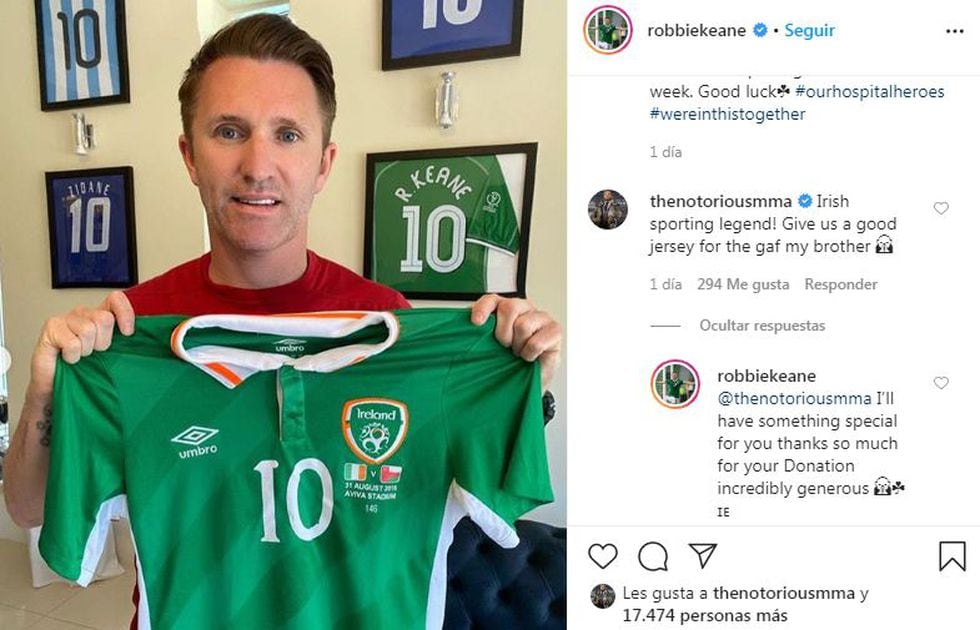 Publicación de Robbie Keane y el comentario de Conor McGregor. (Instagram)