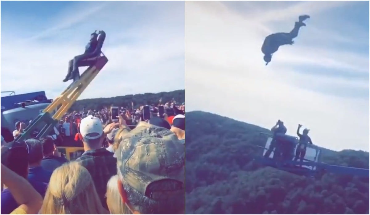 Es viral: joven practica paracaidismo siendo lanzado por una máquina a gran altura. (Foto: Captura)