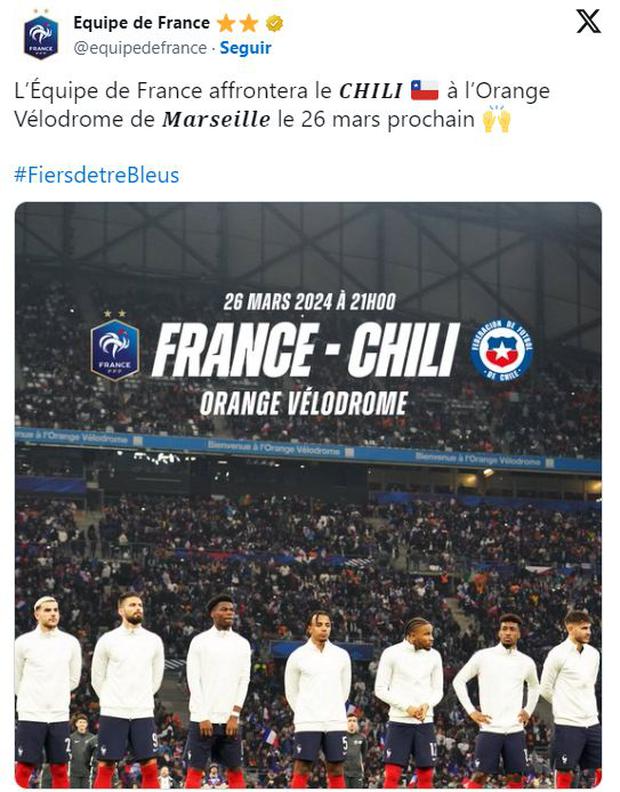 Así confirmó Francia el amistoso que jugará ante Perú.