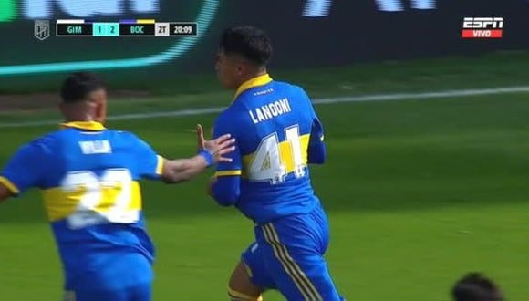 Gol de Langoni para el 2-1 de Boca vs. Gimnasia en Liga Profesional. (Foto: ESPN)
