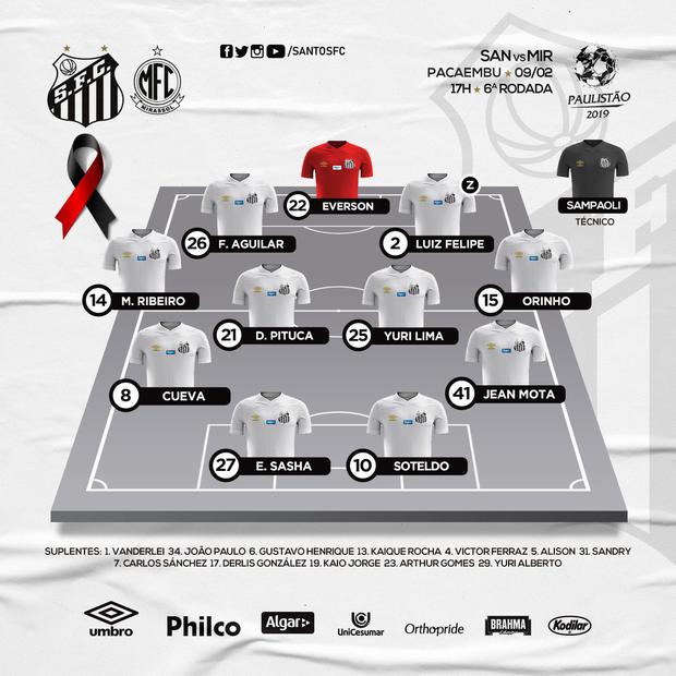 Christian Cueva, titular en Santos ante Mirassol.