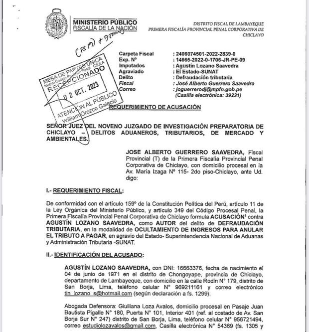 La resolución emitida por la Fiscalía Provincial de Chiclayo. (Foto: Fiscalía de la Nación)