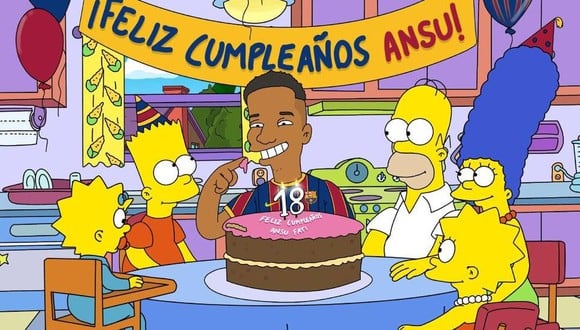 Ansu Fati cumple hoy 18 años y Barcelona festeja al estilo de Los Simpson. (Twitter FC Barcelona)