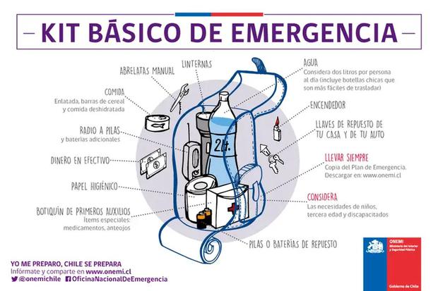 Lo que debe tener kit de emergencia para terremotos en Chile (Foto: Onemi)