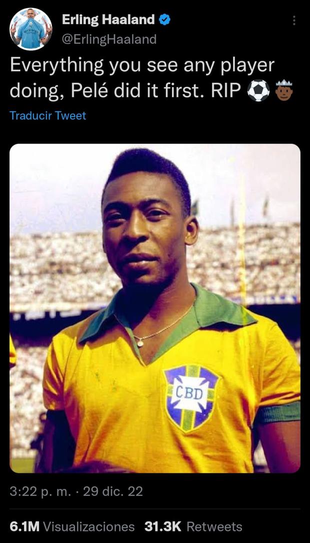 Erling Haaland y su mensaje tras la muerte de Pelé. (Imagen: Captura de Twitter)