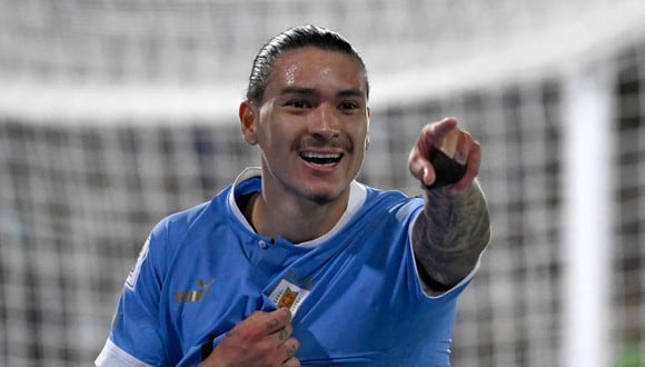Uruguay's forward Darwin Nunez celebrates after scoring during the 2026 FIFA World Cup South American qualification football match between Argentina and Uruguay at La Bombonera stadium in Buenos Aires on November 16, 2023. | Photo by Luis Robayo / AFP