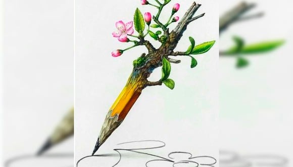 En la imagen del test visual se ve un lápiz, una flor dibujada y una flor de cerezo.| Foto: chedonna