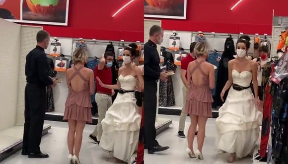 Un video viral muestra cómo una novia se metió al centro de labores de su prometido para exigirle que cumpla su palabra y casarse en ese mismo lugar. | Crédito: @boymom_ashley / TikTok.