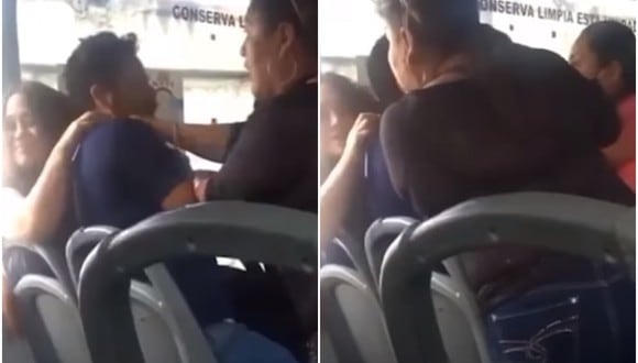 Suegra y esposa golpean a hombre que viajaba con ‘novia’ en transporte público. La escena se ha vuelto viral en las redes sociales. (Foto: Zócalo / YouTube)