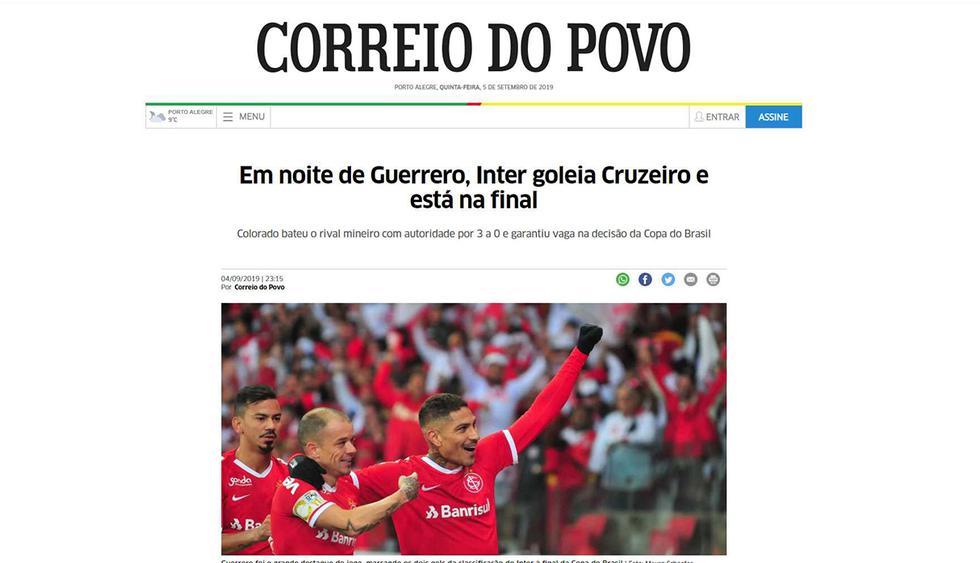 En Brasil, todos hablan de Paolo Guerrero y su doblete ante Cruzeiro. (Foto: Correio do Povo)