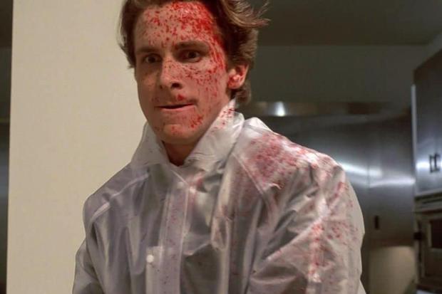 Bateman, with a bloody face, after attacking his victim (Photo: Muse Productions)