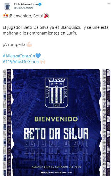 El anuncio de Alianza Lima por Beto da Silva.