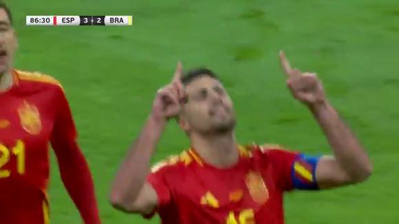 El segundo gol de penal de Rodri para el 3-2 de España vs. Brasil. (Video: ESPN)
