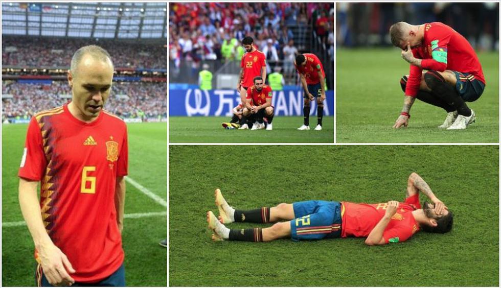 Los rostro de lamento en España tras la eliminación del Mundial 2018 a manos de Iniesta. (Getty Images)