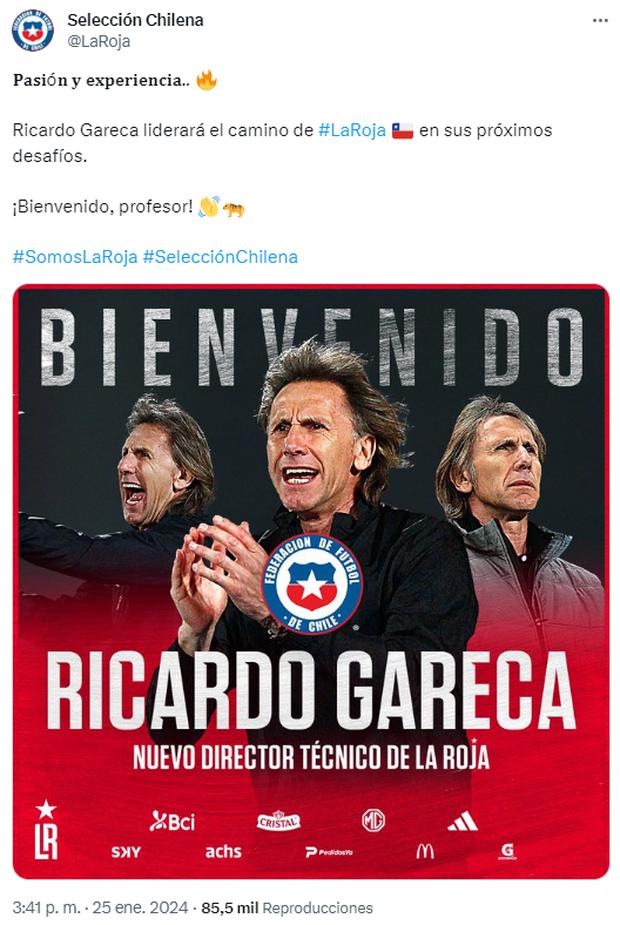 Así anunció Chile a Ricardo Gareca como su nuevo entrenador. (Captura: X)