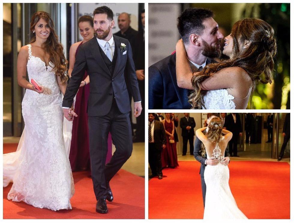 Las postales de la primera aparición de Messi y Antonella como esposos. (AFP / Reuters / AP)