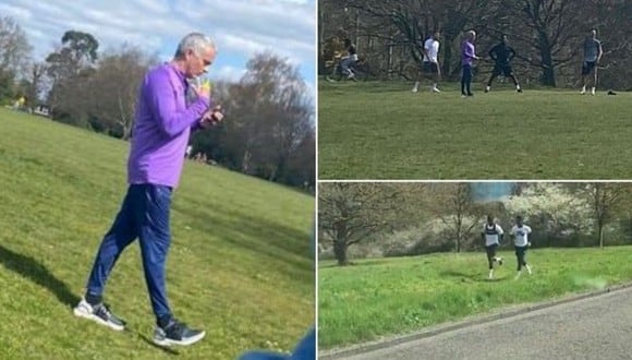 Jose Mourinho fue captado con sus jugadores entrenando en un parque de Londres. (Difusión)