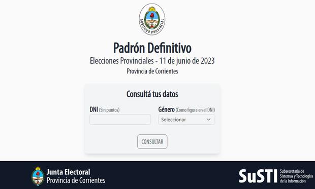 Website to see where you have to vote if you live in Corrientes (Photo: Corrientes Province Electoral Board)