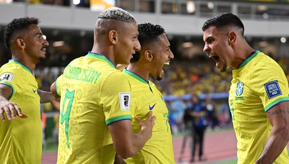 Richarlison, Bruno Guimarães, Danilo y Rapinha podrán ser de la partida en el duelo de Brasil vs Inglaterra en Wembley. (Foto: CARL DE SOUZA / AFP)