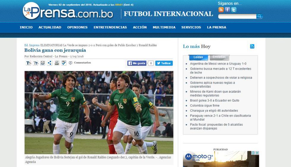 La Prensa. Bolivia ganó con jerarquía.