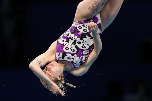 Sofiia Lyskun and her curious panda swimsuit in Tokyo 2020. (Photo: Reuters)